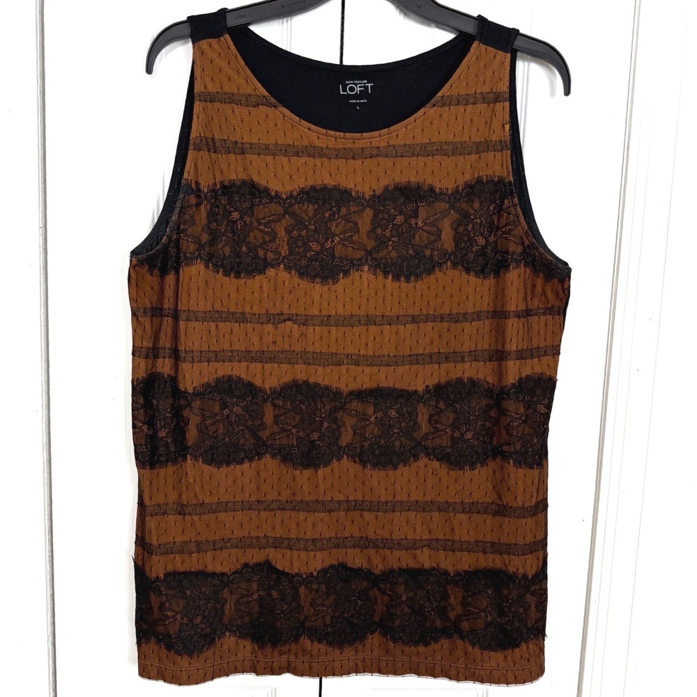 LOFT Large Black Rust Lace Tank Top Dark Romantic Whimsygoth Witchy Boho